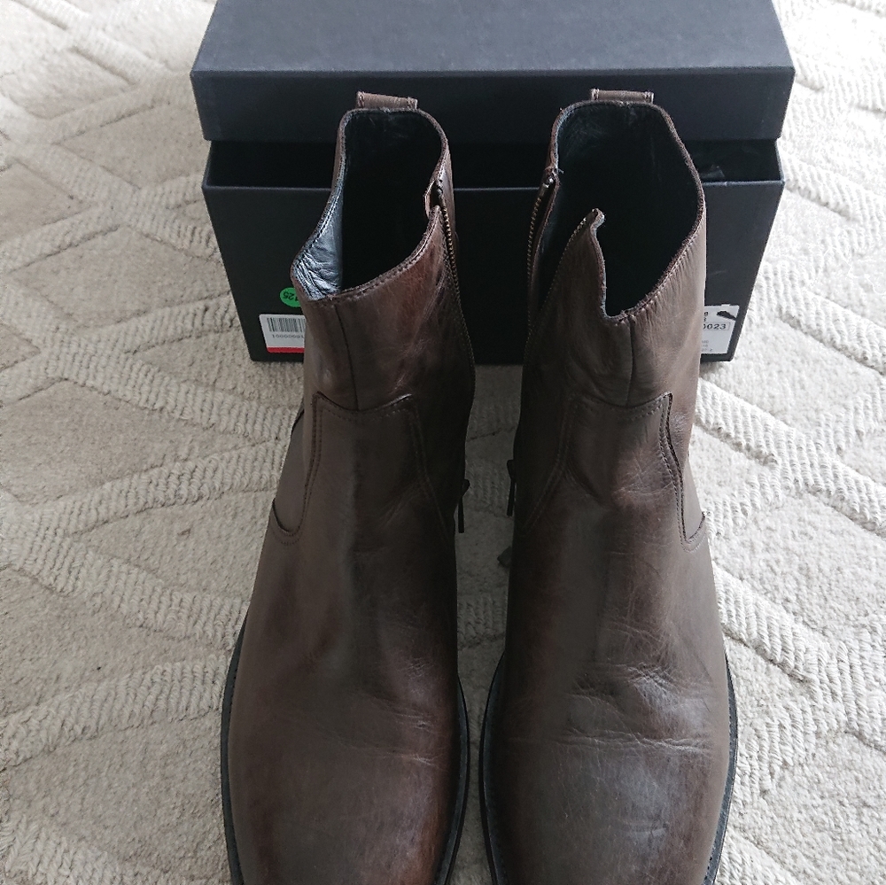 BELSTAFF Atwell Motorcycle Ankle Boots, Black/Brown Burnished Leather